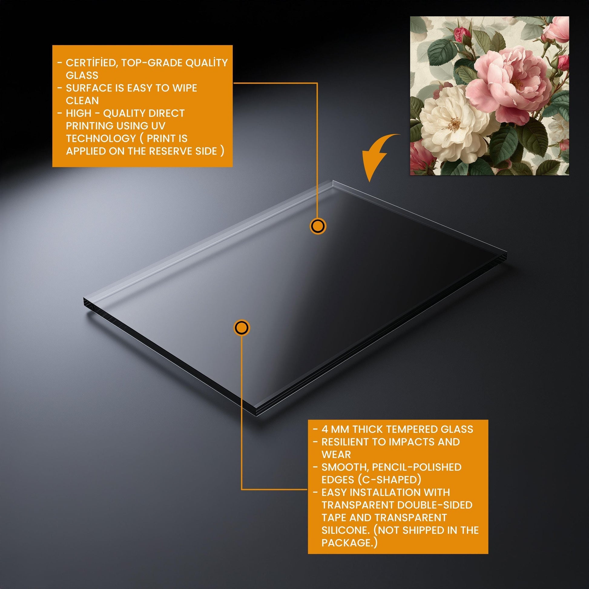 Vintage Floral Rose Kitchen Backsplash - Pink and White Peony Tempered Glass Stove Splashback