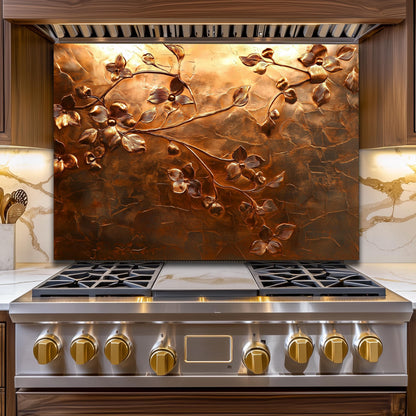 Embossed Flower Tempered Glass Kitchen Backsplash: Copper Heron Design