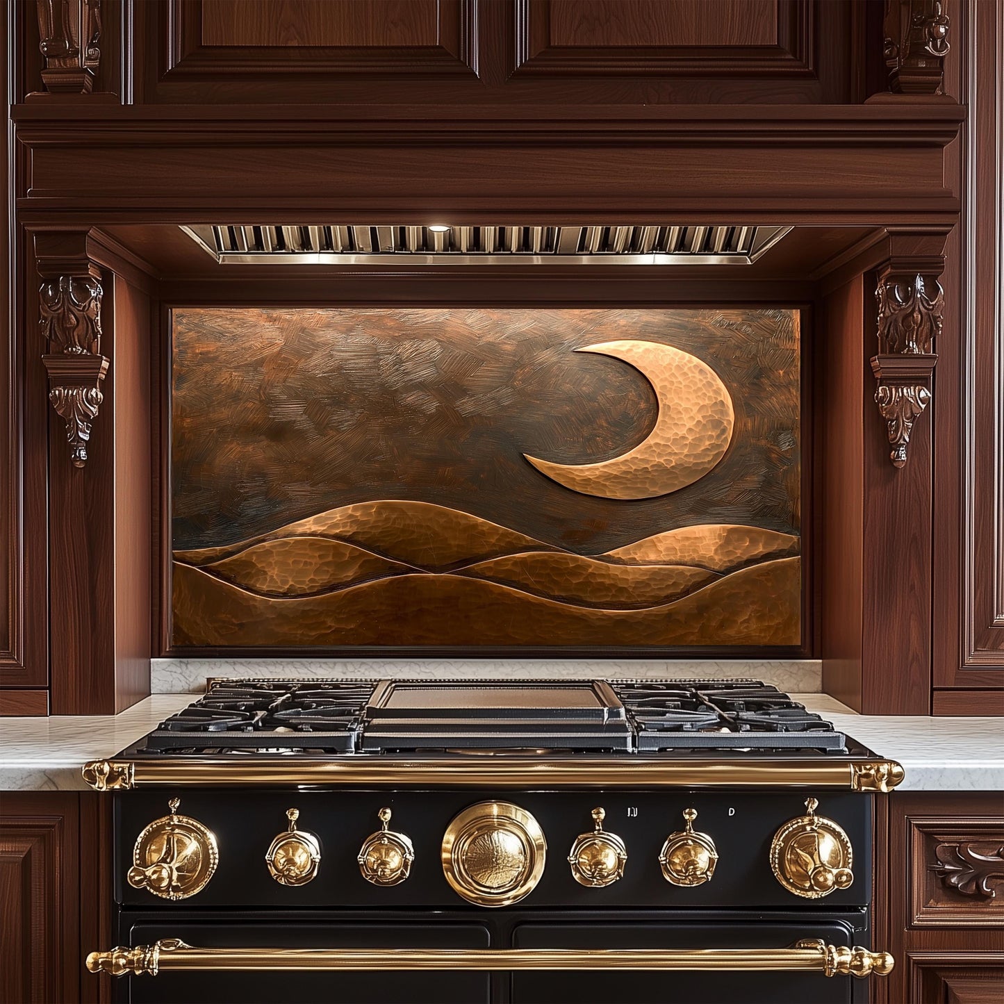 Copper Moon Tempered Glass Kitchen Backsplash: Rustic Stove Panel