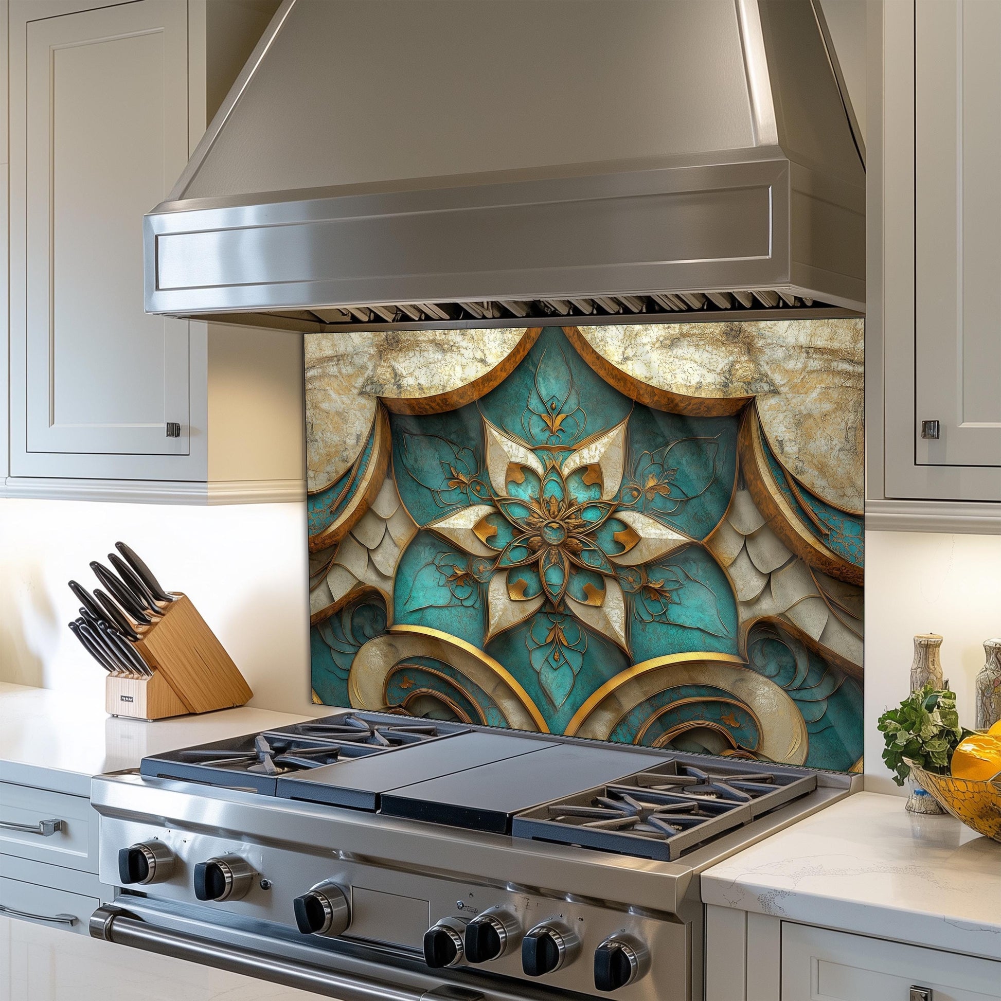 Moroccan Style Tempered Glass Kitchen Backsplash, Exotic Tile Mosaic Art, Custom Size Design