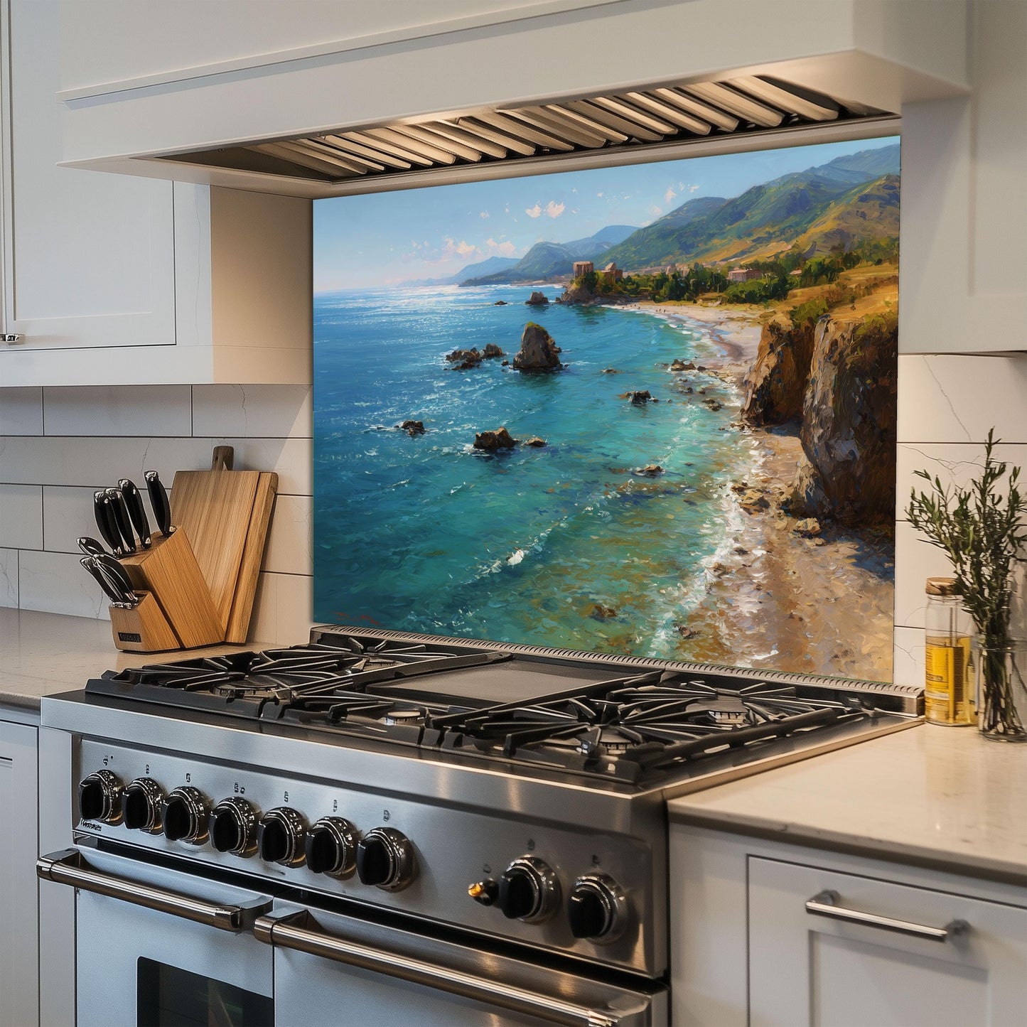 Tempered Glass Mountain Sunrise Backsplash: Heat-Resistant Kitchen Wall Art