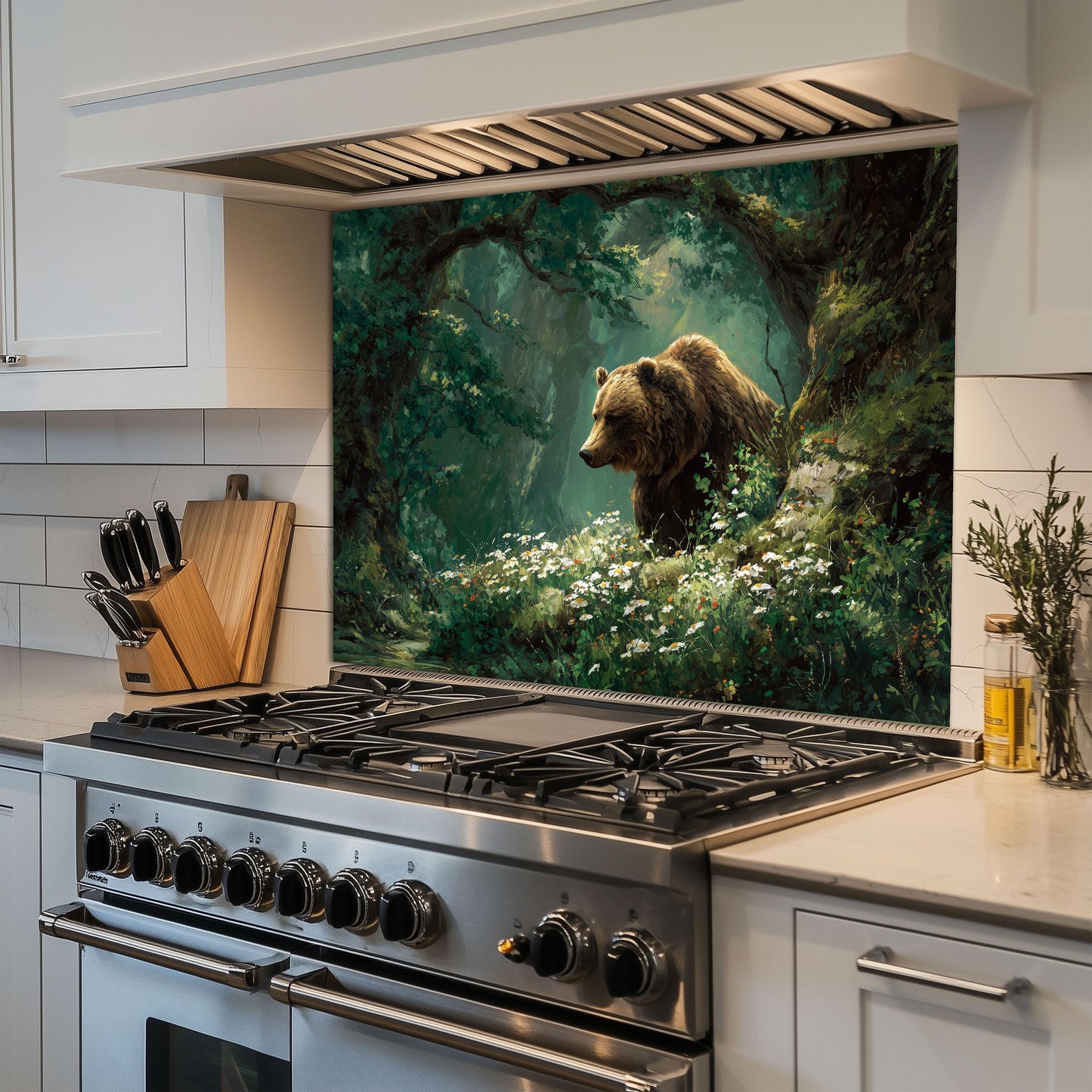 Handcrafted Copper Bear Backsplash, Rustic Cabin Kitchen Decor