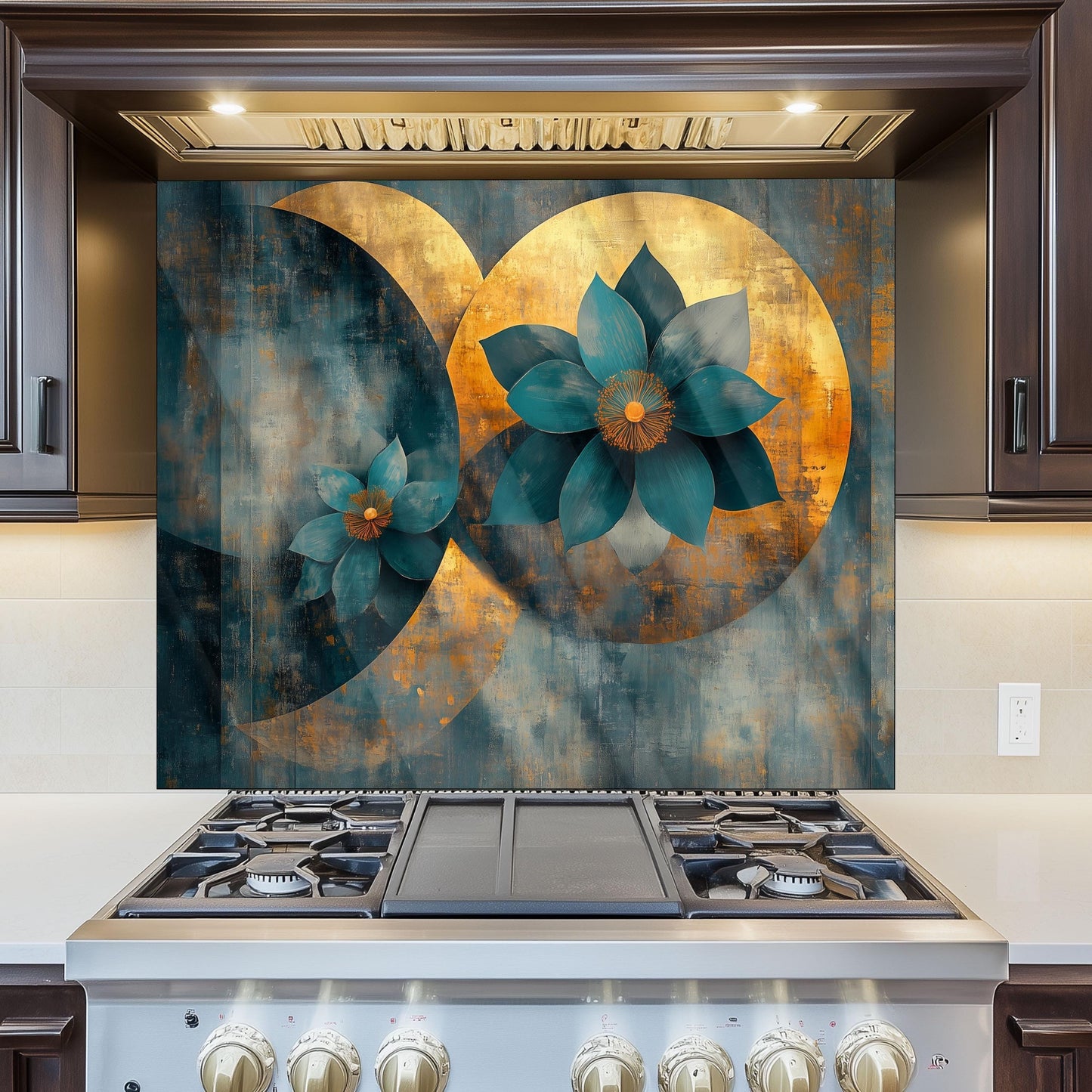 Moroccan Floral Glass Backsplash, Heat Resistant Stove Guard, Custom Size Kitchen Art