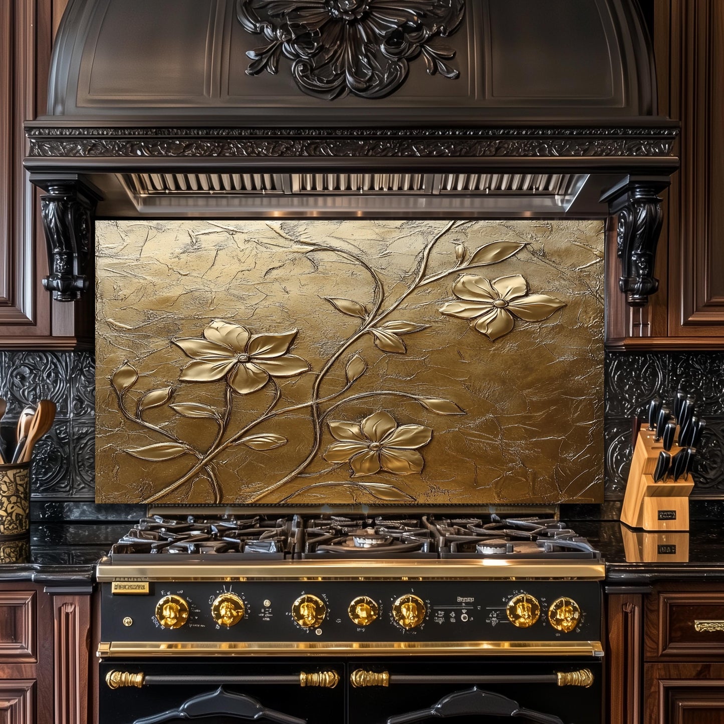 Copper Floral Tempered Glass Backsplash: Rustic Kitchen Decor