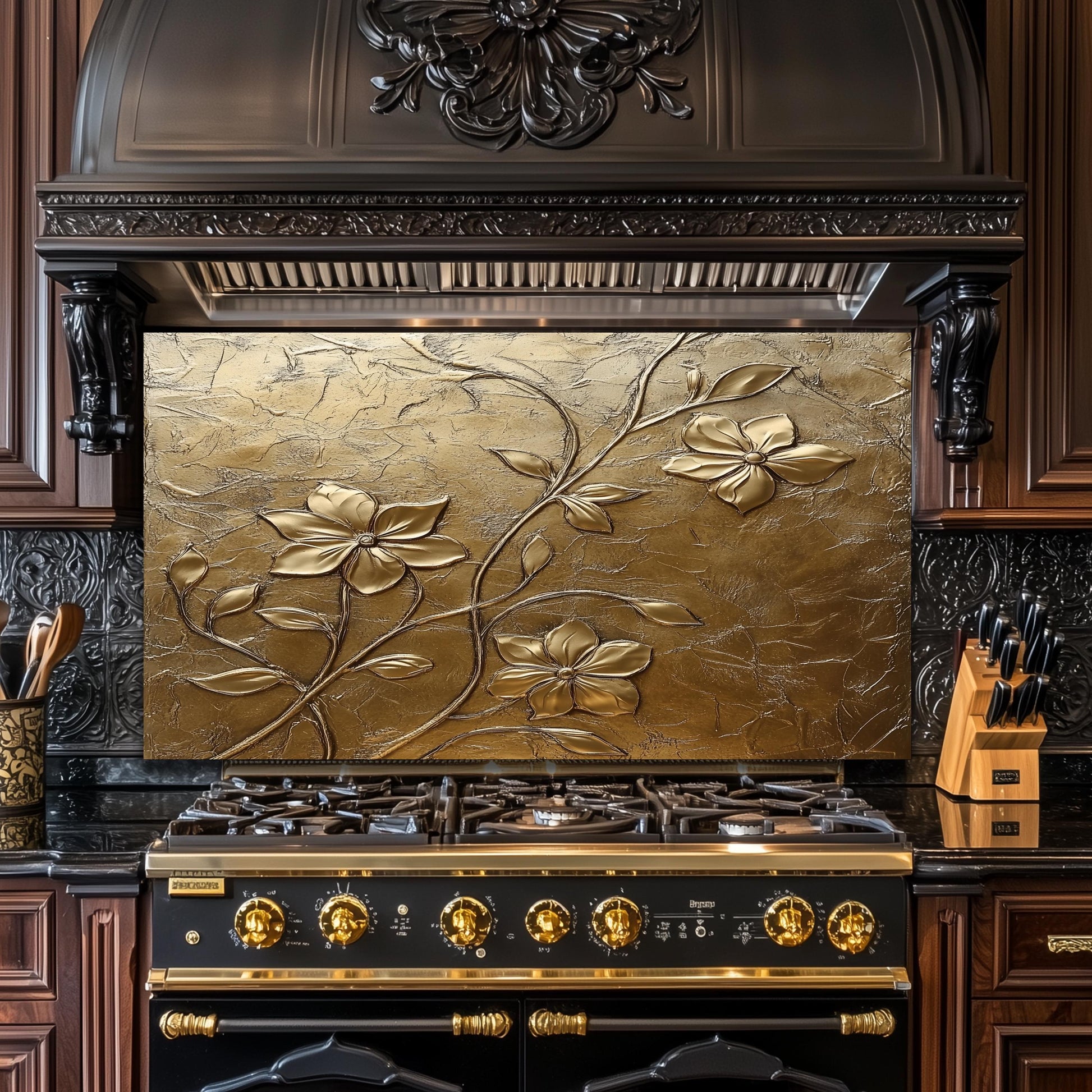 Copper Floral Tempered Glass Backsplash: Rustic Kitchen Decor