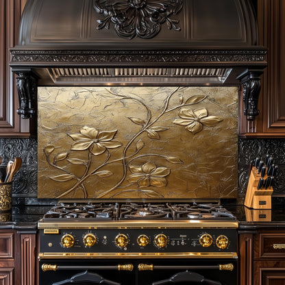 Copper Floral Tempered Glass Backsplash: Rustic Kitchen Decor