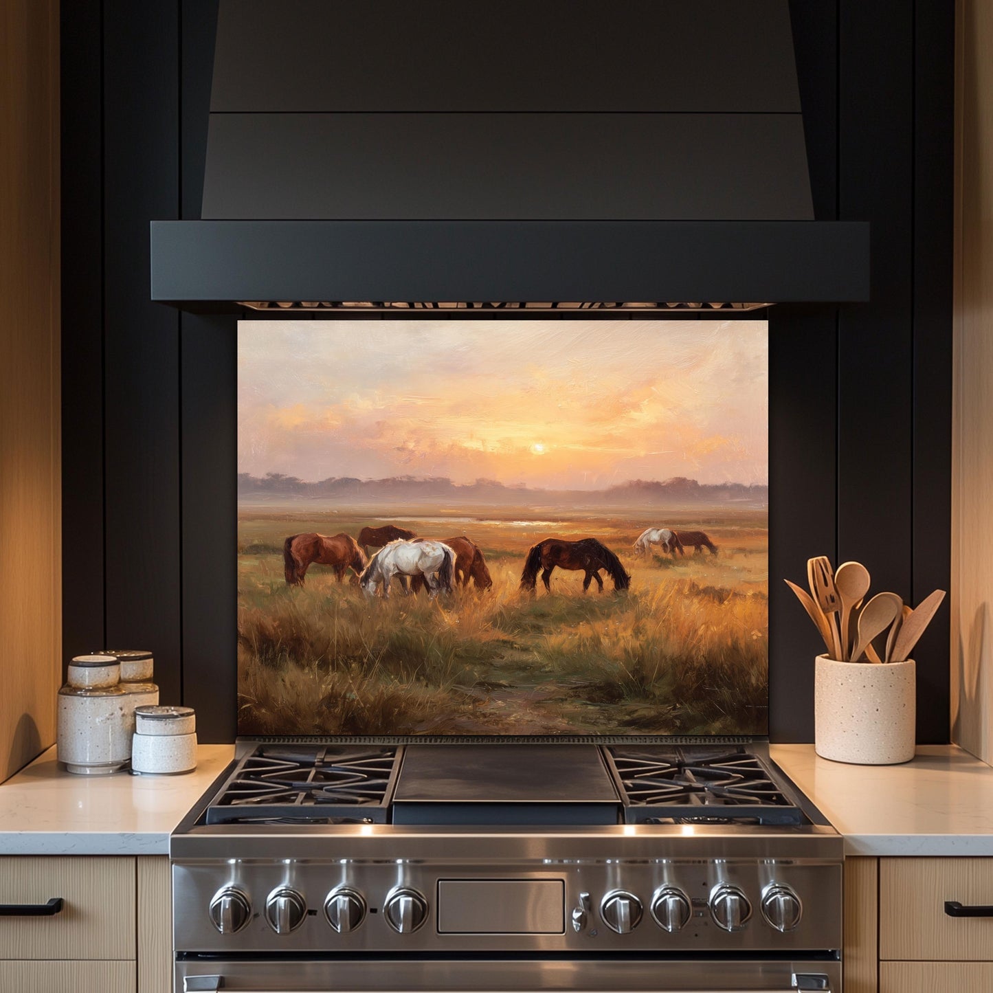 Horse Meadow Tempered Glass Backsplash – Farmhouse Kitchen Decor