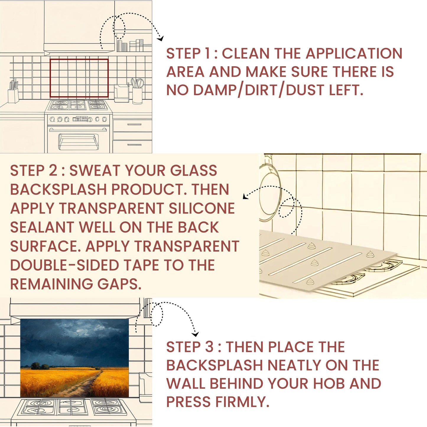 Golden Wheat Field Tempered Glass Backsplash: Farmhouse Kitchen Wall Art