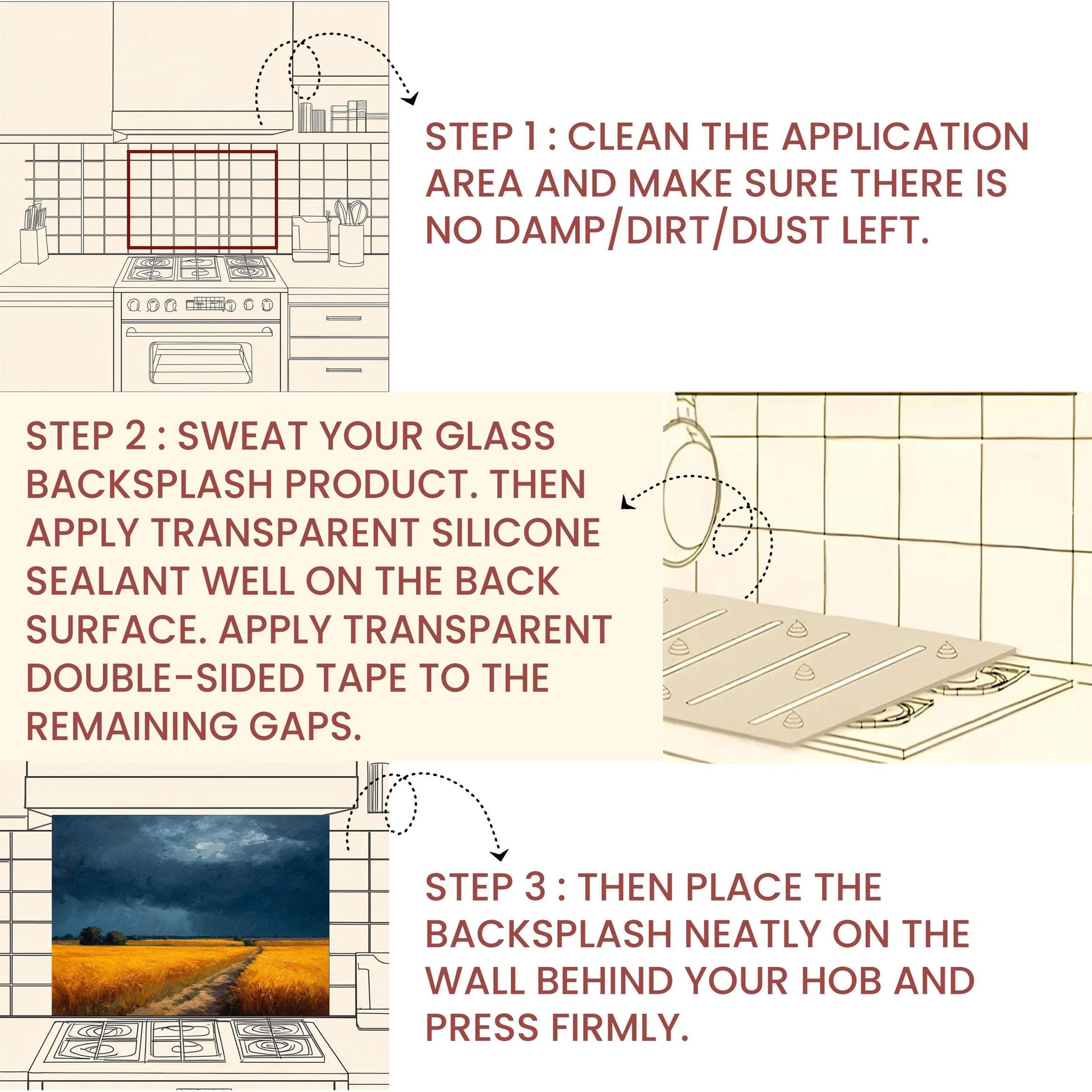 Golden Wheat Field Tempered Glass Backsplash: Farmhouse Kitchen Wall Art