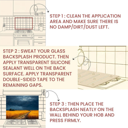 Golden Wheat Field Tempered Glass Backsplash: Farmhouse Kitchen Wall Art