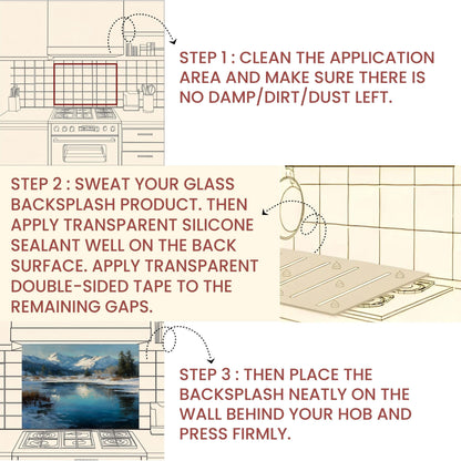 Winter Mountain Landscape Glass Backsplash: Tempered Glass Stove Panel