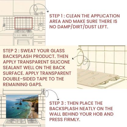 Tempered Glass Mountain Sunrise Backsplash: Heat-Resistant Kitchen Wall Art