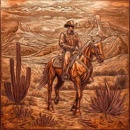 Copper Cowboy Glass Backsplash, Rustic Western Stove Guard, Heat Resistant Easy Clean Kitchen Art