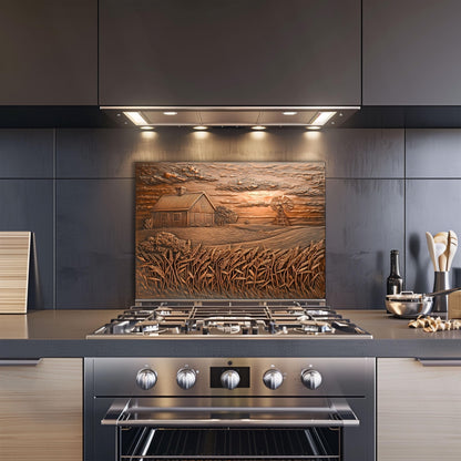 Copper Embossed Kitchen Backsplash: Farmhouse Windmill Tempered Glass