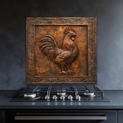 Rustic rooster decor backsplash crafted from tempered glass, ideal for farmhouse kitchens. With heat resistance and easy-clean qualities, this wall protector adds both functionality