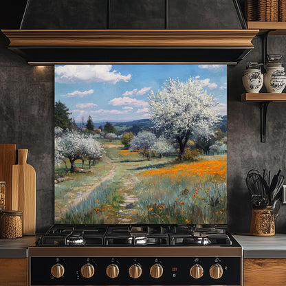 Spring Meadow Wildflower Kitchen Backsplash, UV Printed Tempered Glass Art, Custom Size Design