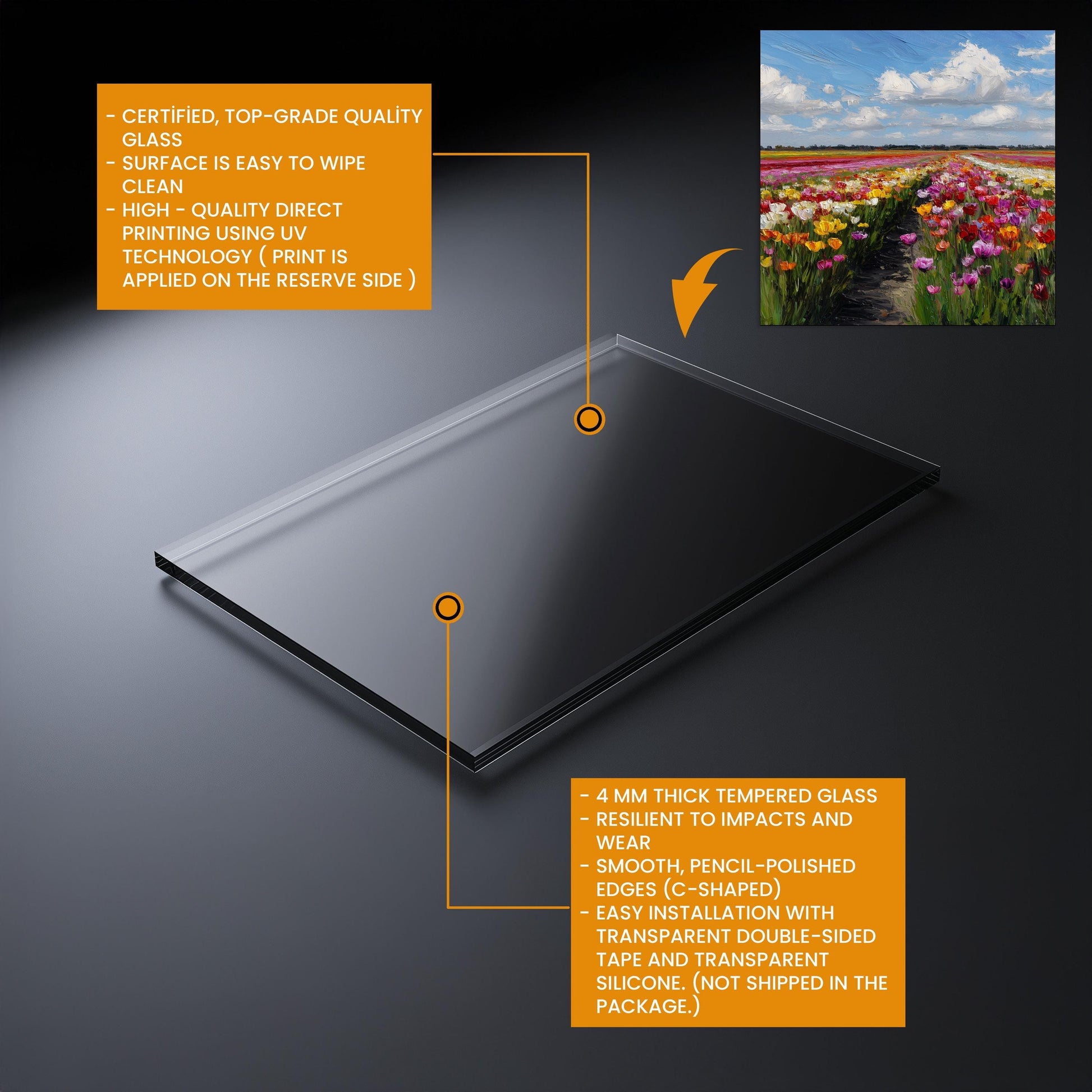 Colorful Tulip Field Kitchen Backsplash – Dutch Spring Landscape Tempered Glass Stove Splashback