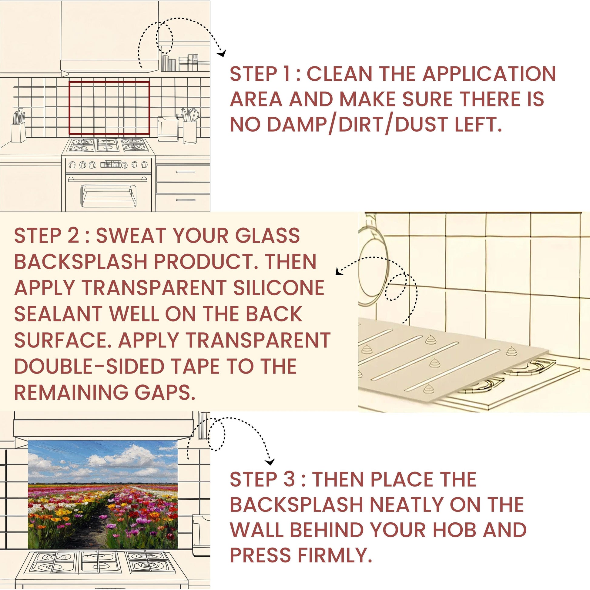 Colorful Tulip Field Kitchen Backsplash – Dutch Spring Landscape Tempered Glass Stove Splashback