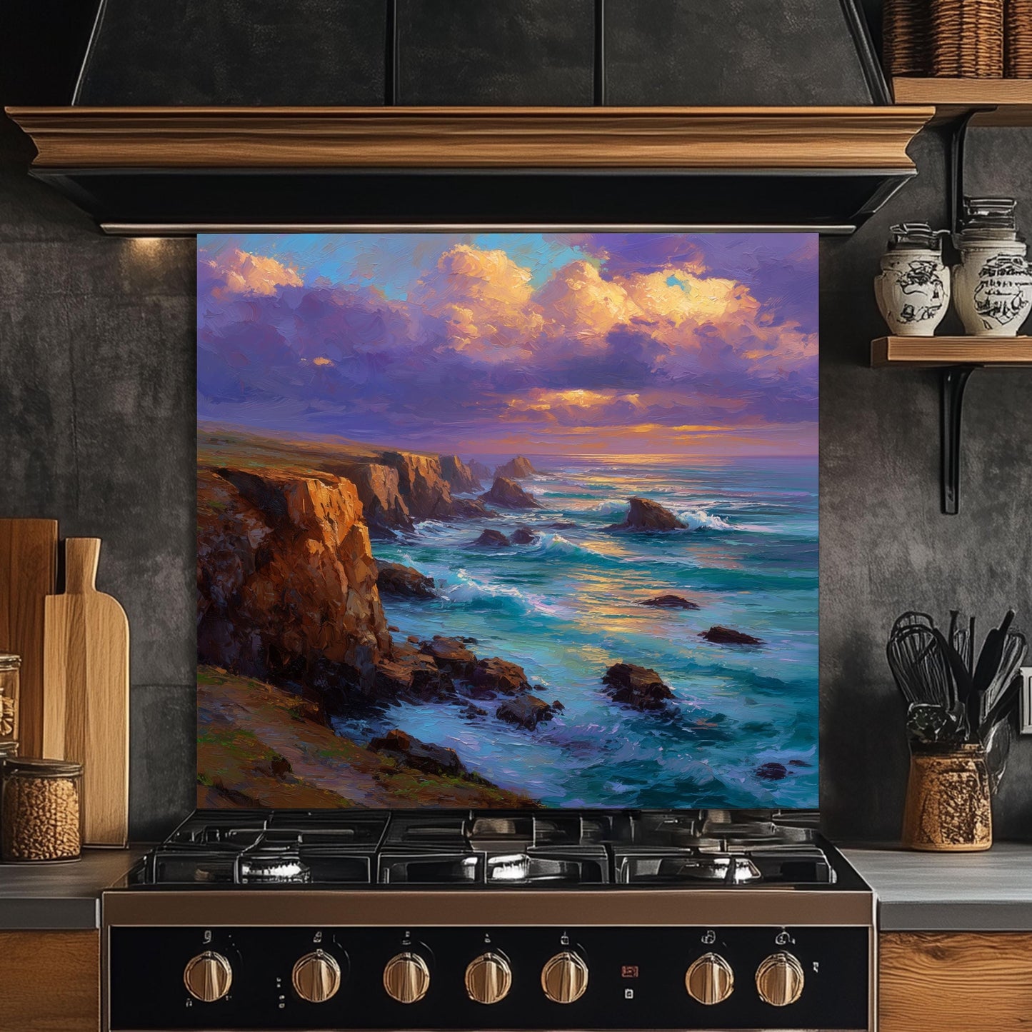 Coastal Sunset Ocean Wave Kitchen Backsplash, UV Printed Tempered Glass, Custom Size Design
