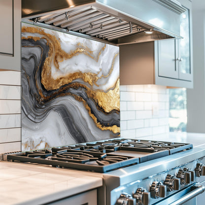 Gold Veined Marble Kitchen Backsplash, Luxury UV Printed Tempered Glass, Custom Size Design