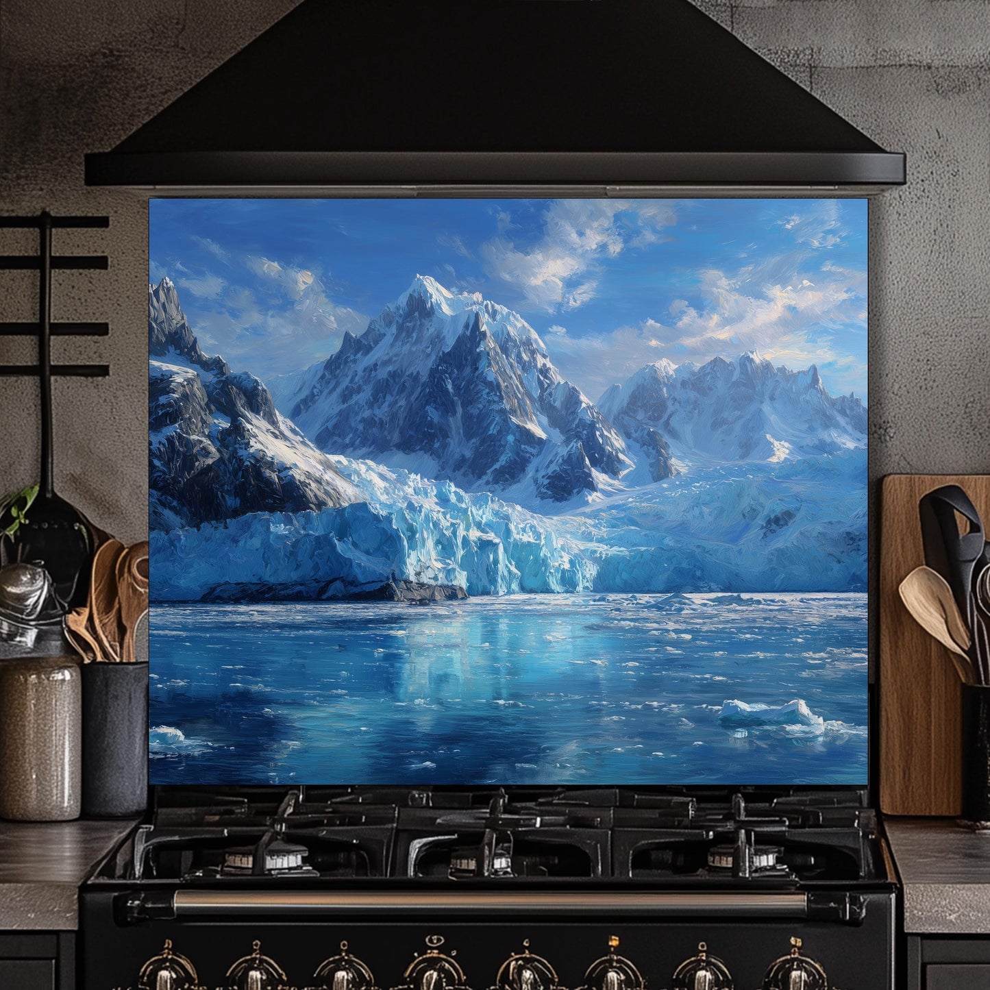 Arctic Mountain Glacier Kitchen Backsplash, UV Printed Tempered Glass, Custom Size Design