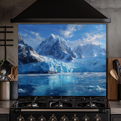 Arctic Mountain Glacier Kitchen Backsplash, UV Printed Tempered Glass, Custom Size Design