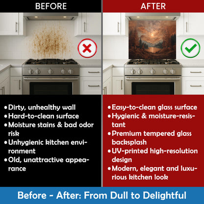 Moroccan Floral Pattern Kitchen Backsplash, UV Printed Tempered Glass Art, Custom Size Design