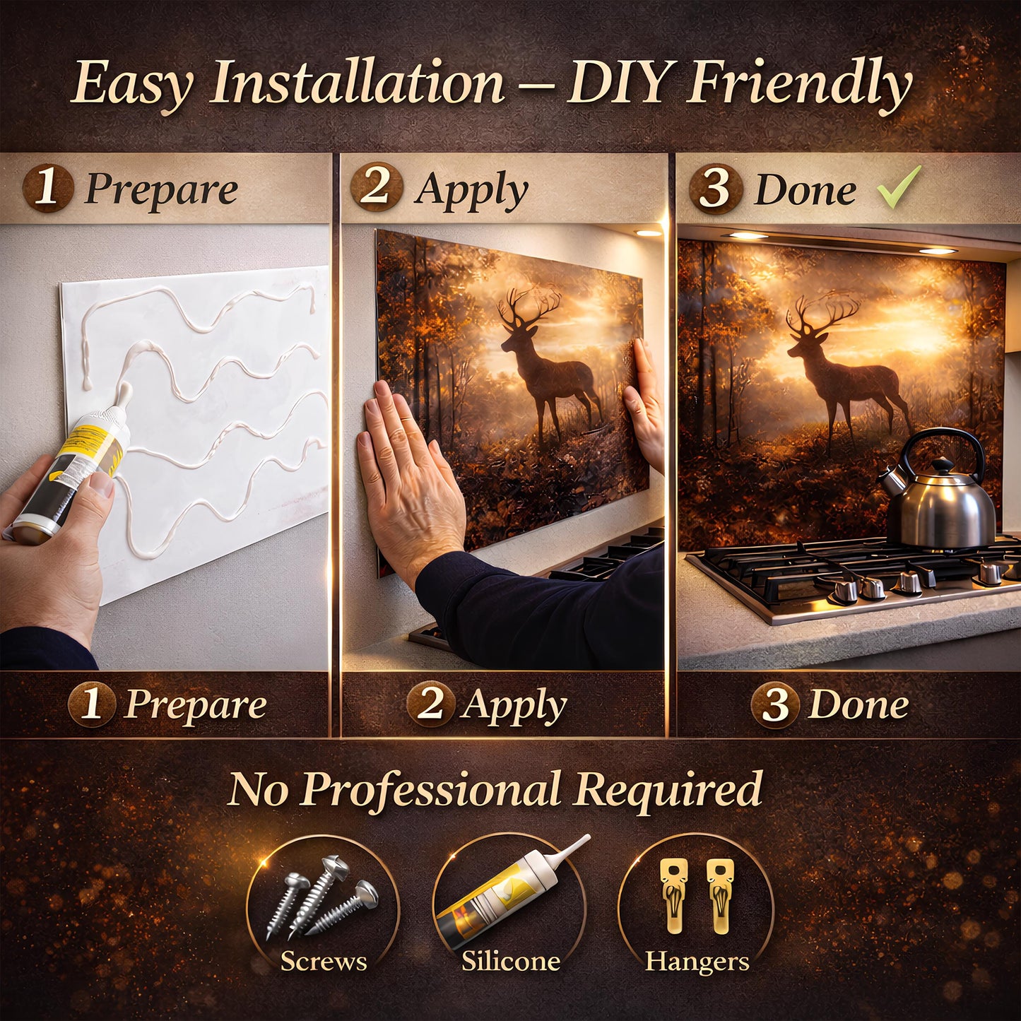 Navy & Amber Moroccan Backsplash, Heat Resistant Stove Guard, Custom Size Glass Art