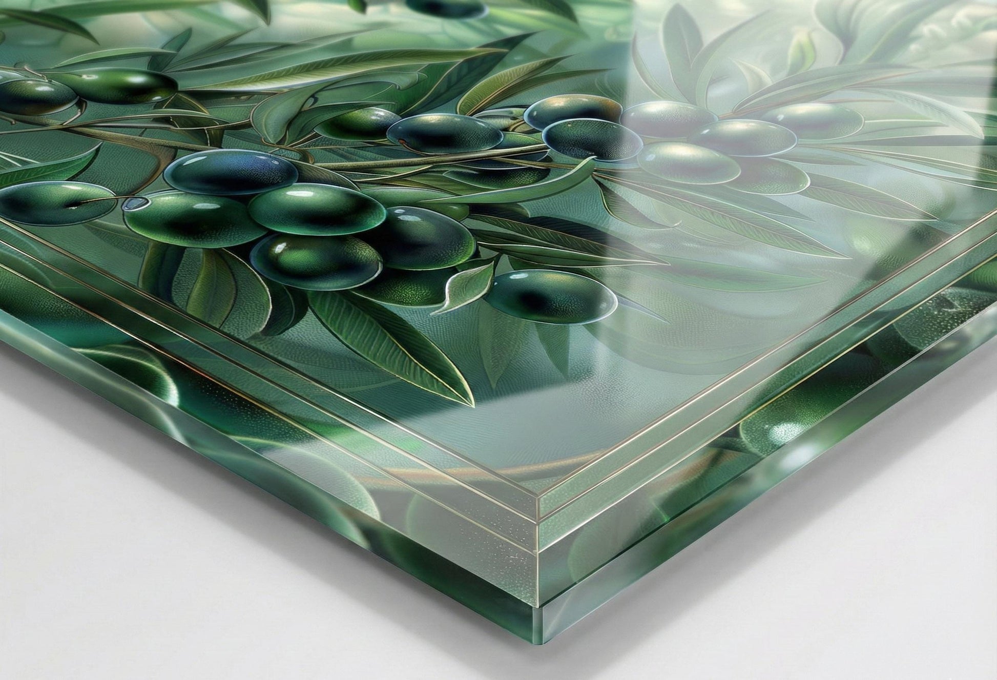 Glass Backsplash for Kitchen, Easy Clean Tempered Glass Panel, Green Olive Garden Design