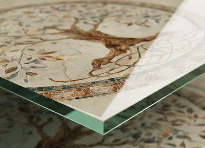 Glass Backsplash for Kitchen, Easy Clean Tempered Glass Panel, Tree of Life Mosaic Medallion