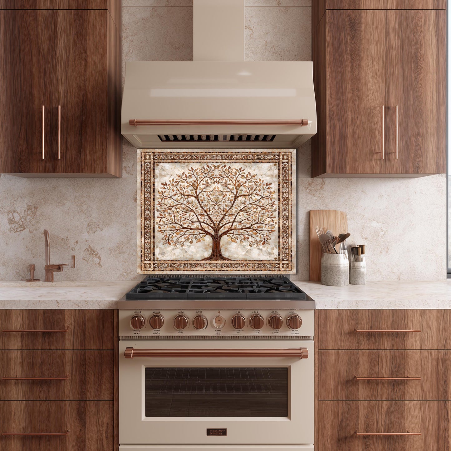 Glass Backsplash for Kitchen, Easy Clean Tempered Glass Panel, Palace Tree of Life Mosaic
