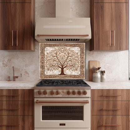 Glass Backsplash for Kitchen, Easy Clean Tempered Glass Panel, Palace Tree of Life Mosaic