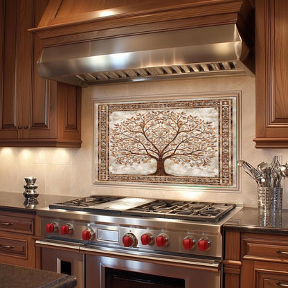 Glass Backsplash for Kitchen, Easy Clean Tempered Glass Panel, Palace Tree of Life Mosaic