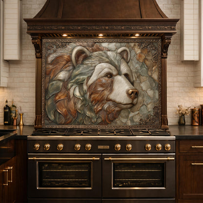 Mountain Peak Tempered Glass Backsplash, Copper Look Snowy Alpine Wall Panel, Custom Size