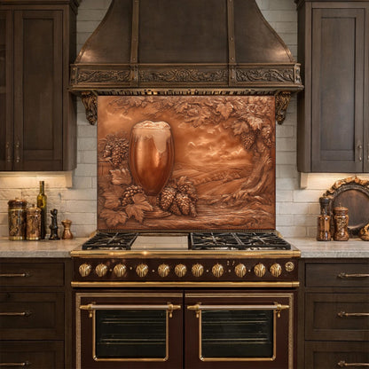 Vineyard Harvest Tempered Glass Backsplash, Copper Look Vineyard Grape Wall Panel, Custom Size
