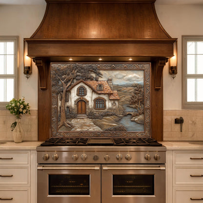 Rustic Farmhouse Tempered Glass Backsplash, Copper Look Country Cottage Wall Panel, Custom Size