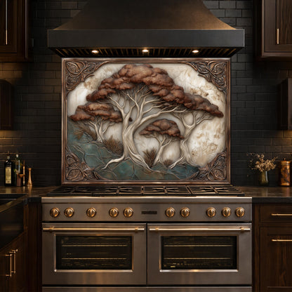 Majestic Oak Trees Backsplash, Copper Look Nature Wall Panel, Rustic Forest Decor, Custom Size