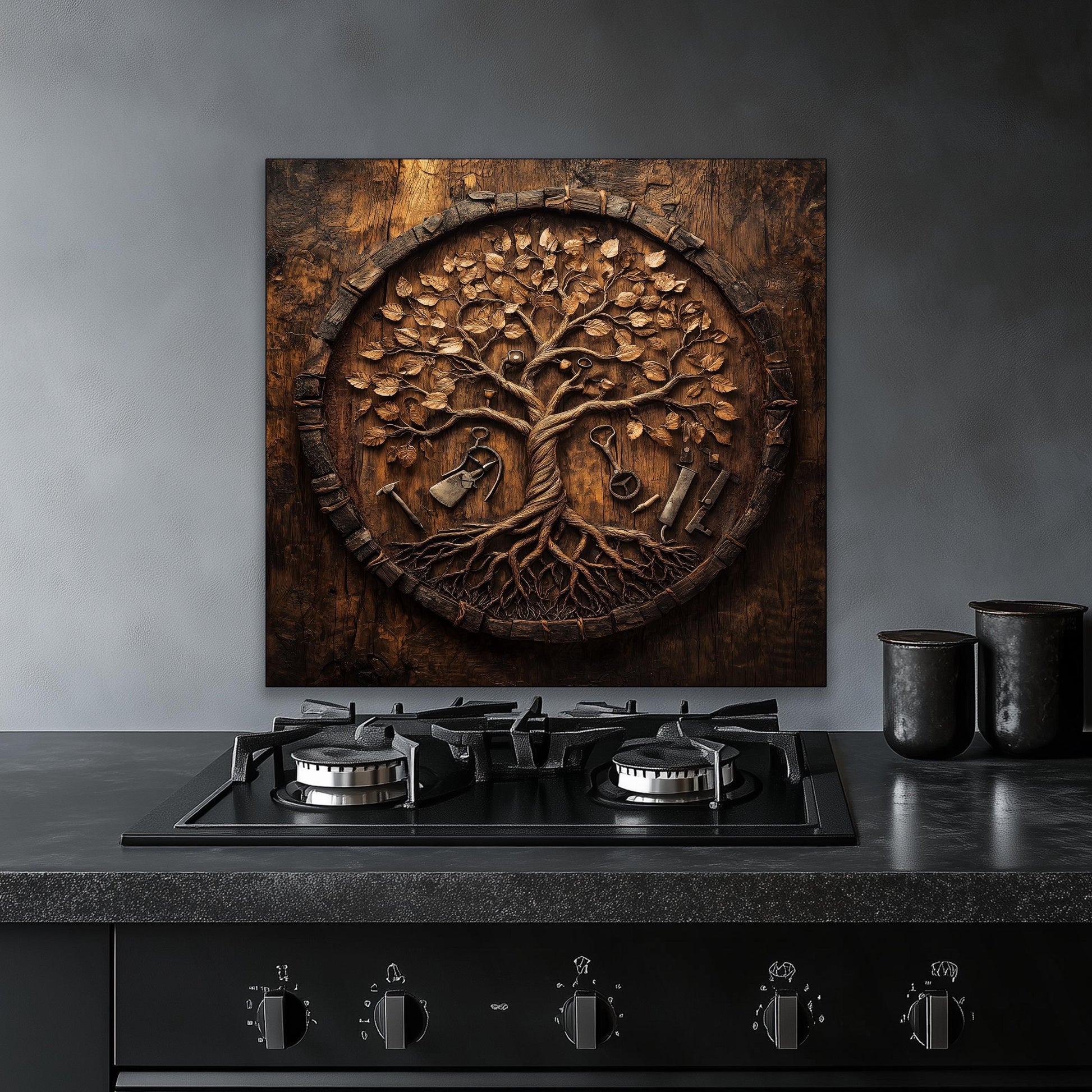 Wood and Glass Kitchen Backsplash