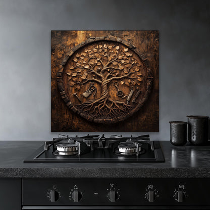 Wood and Glass Kitchen Backsplash