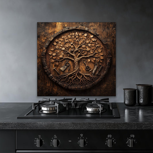 Wood and Glass Kitchen Backsplash