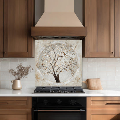Glass Backsplash for Kitchen, Easy Clean Tempered Glass Panel, Marble Tree of Life Medallion
