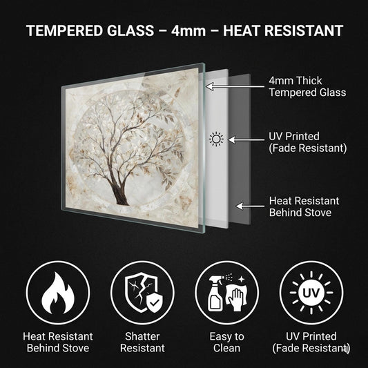 Glass Backsplash for Kitchen, Easy Clean Tempered Glass Panel, Marble Tree of Life Medallion