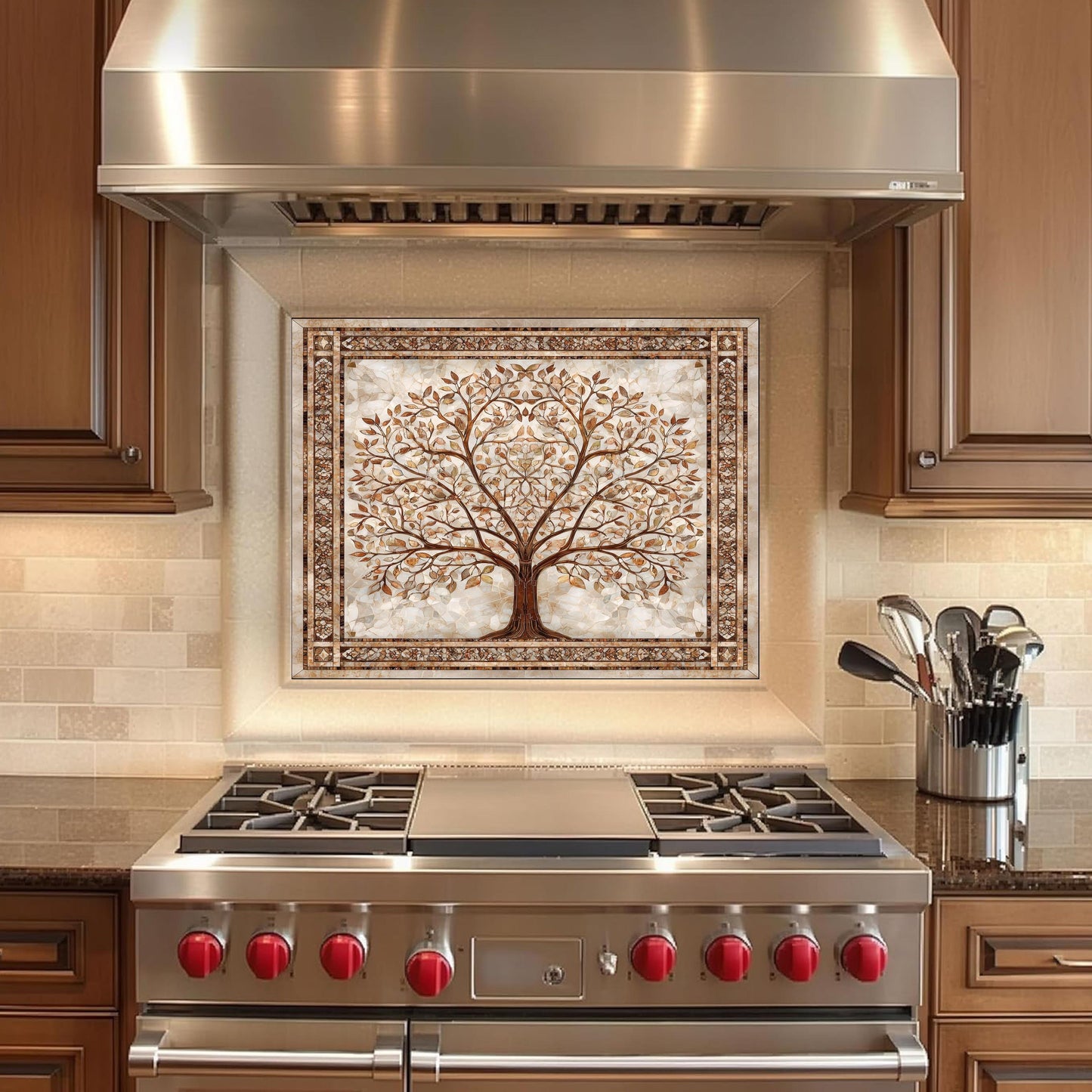 Glass Backsplash for Kitchen, Easy Clean Tempered Glass Panel, Palace Tree of Life Mosaic