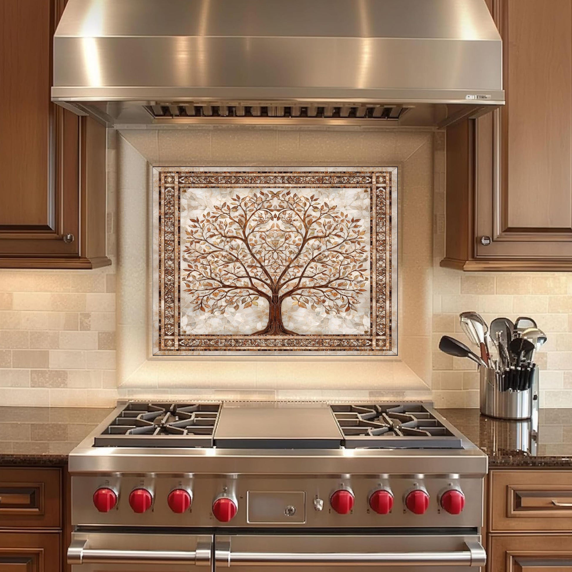Glass Backsplash for Kitchen, Easy Clean Tempered Glass Panel, Palace Tree of Life Mosaic