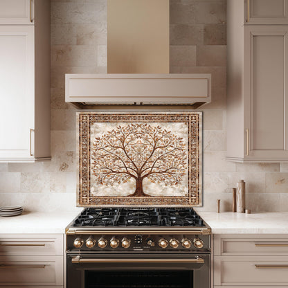 Glass Backsplash for Kitchen, Easy Clean Tempered Glass Panel, Palace Tree of Life Mosaic