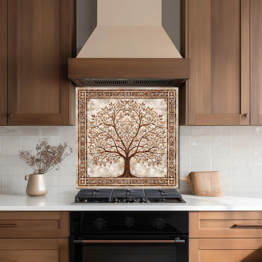 Glass Backsplash for Kitchen, Easy Clean Tempered Glass Panel, Palace Tree of Life Mosaic