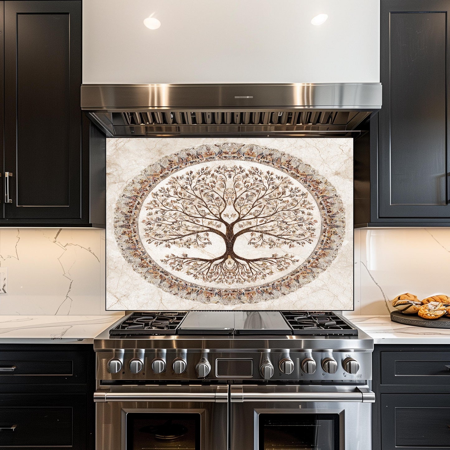 Glass Backsplash for Kitchen, Heat Resistant Tempered Panel, Autumn Tree Mosaic Medallion Art