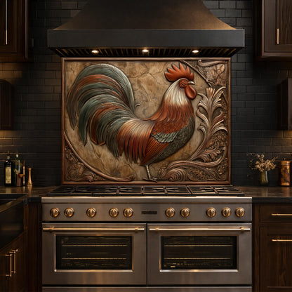 Rustic Copper Rooster Backsplash, Farmhouse Style Wall Panel, Custom Size Stove Guard