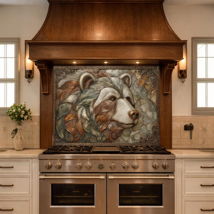 Mountain Peak Tempered Glass Backsplash, Copper Look Snowy Alpine Wall Panel, Custom Size