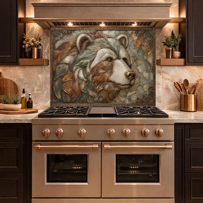 Mountain Peak Tempered Glass Backsplash, Copper Look Snowy Alpine Wall Panel, Custom Size